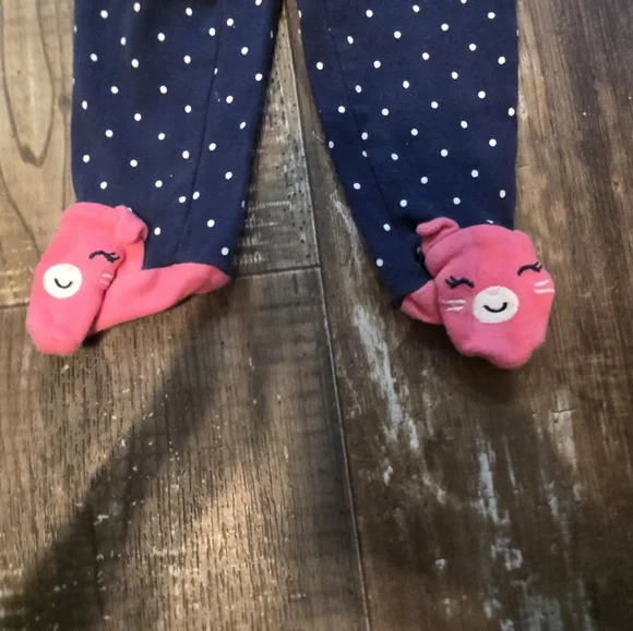 Navy Polka Dot Baby Leggings with Pink Smiley Feet - Picture 2 of 7